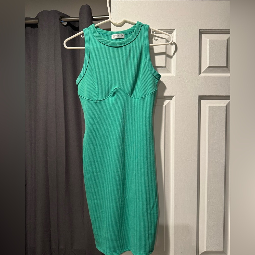 Green Midi Ribbed Dress Medium